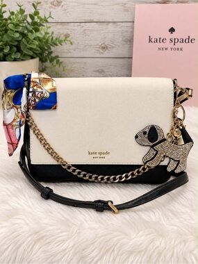 kate spade Cream & Black Two-Tone Crossbody with Gold Chain